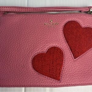 Kate Spade Pink Clutch with Red Heart Accents